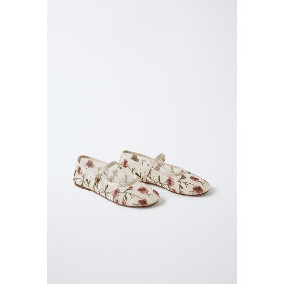 NWT ZARA GIRL EMBROIDERED BALLERINAS SHOES